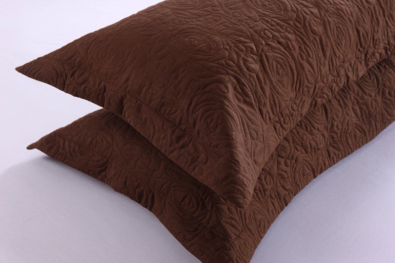 MarCielo 2-Piece Embroidered Pillow Shams, Decorative Microfiber Pillow Covers Set Standard Size Brown - Image 3